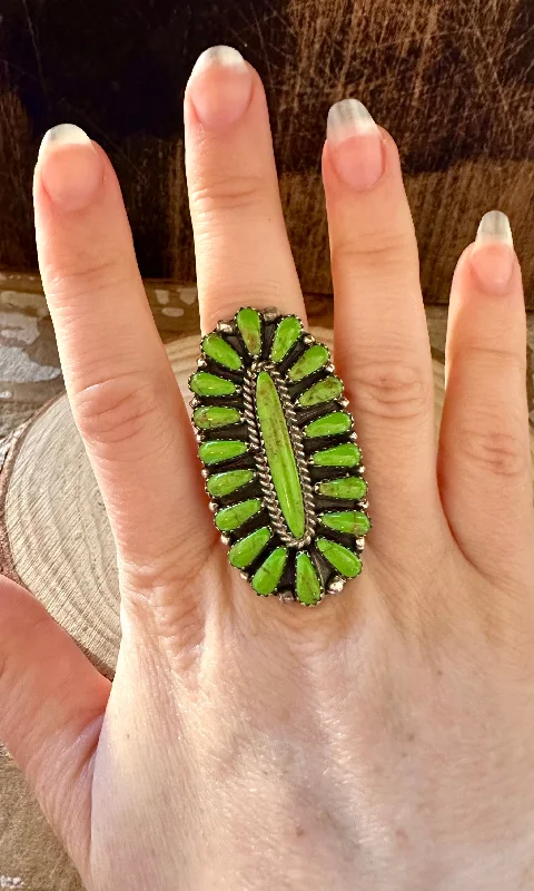 gothic rings for women -GREEN MEADOW Navajo Silver & Green Howlite Ring • Size 5 1/4 & 7 1/4