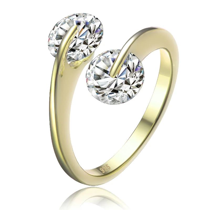 infinity knot rings for women -Clear Cubic Zirconia Spoon Type Gold Plated Sterling Silver Ring