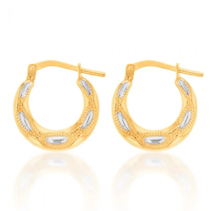 gold hoop earrings for women -9ct Yellow Gold Silver FilledTwo Tone 15mm Hoop Earrings