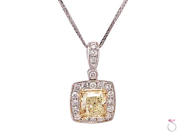 bolo necklaces for women -2.47 Carat Fancy Yellow Radiant Diamond Halo Pendant