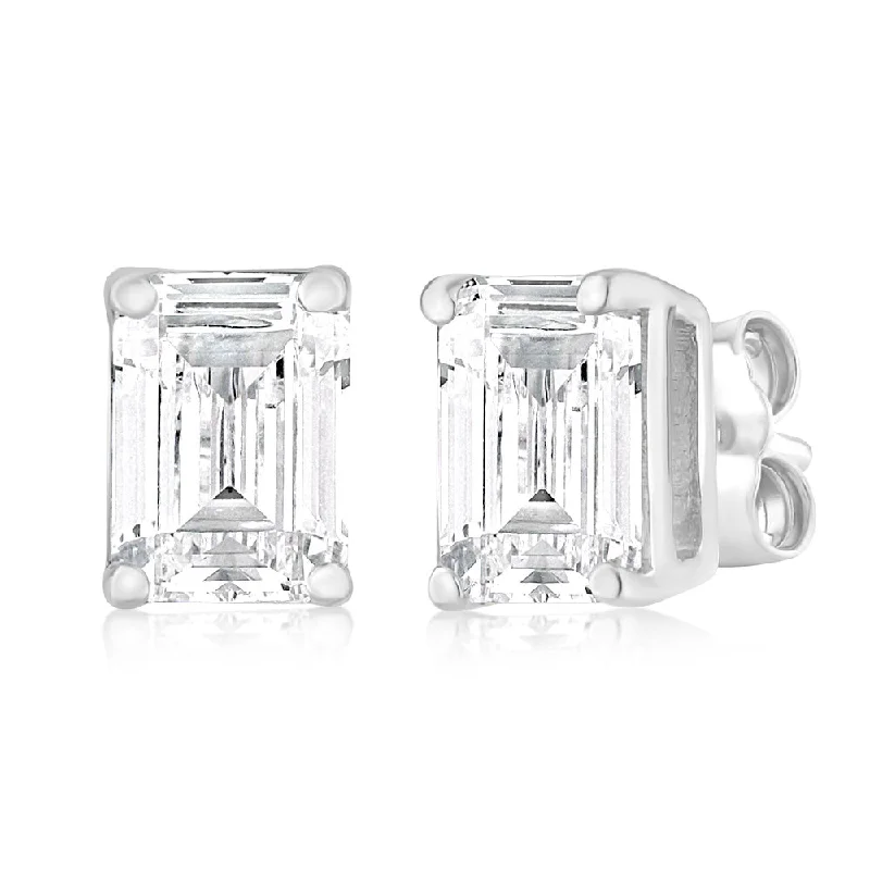 personalized earrings for women -Luminesce Lab Grown Emerald Shaped 1 Carat Diamond Stud Earrings in 14ct White Gold