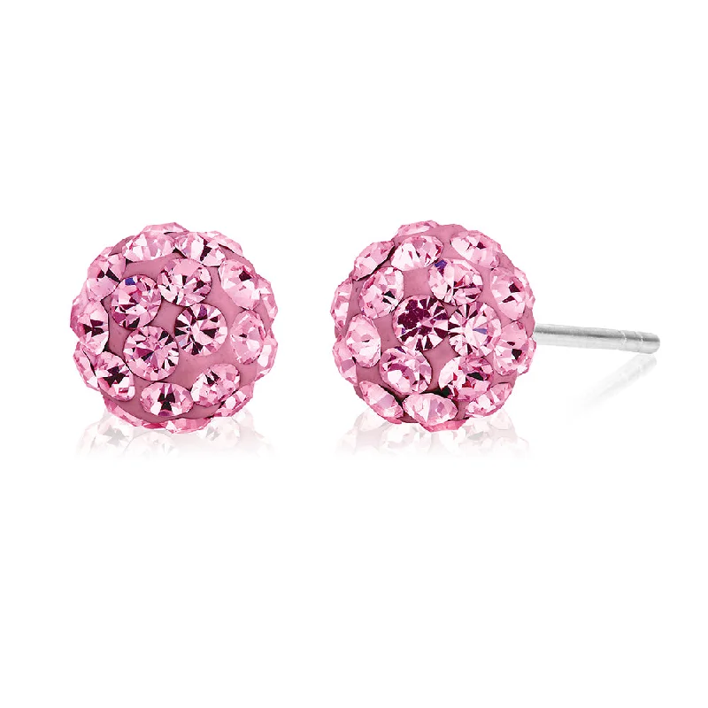 gothic earrings for women -Sterling Silver Crystal Pink Stud Earrings