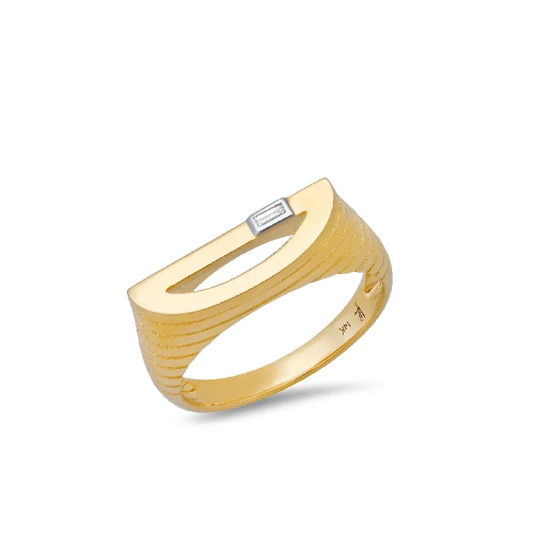 wedding rings for women -Ribbed Chunky Initial Ring "D"