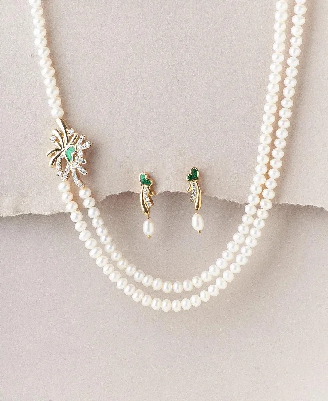 waterfall necklaces for women -Floral Real Pearl Necklace Set