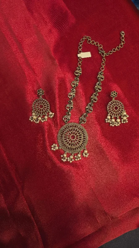 statement necklaces for women -Pure Oxidized Round Shaped Set