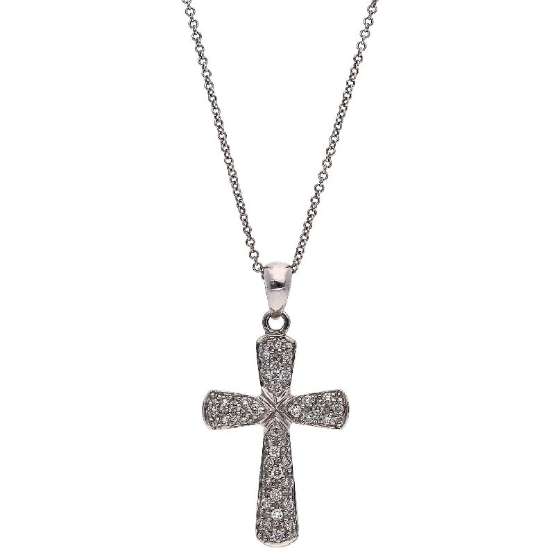 angel wing necklaces for women -18K White Gold Diamond Cross Pendant with 18K White Gold Rolo Chain