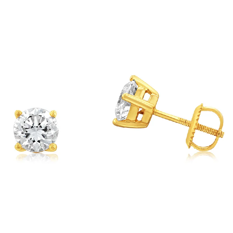 black earrings for women -Luminesce Lab Grown Diamond TW=1.5 Carat Solitaire Stud Earrings in 14ct Yellow Gold