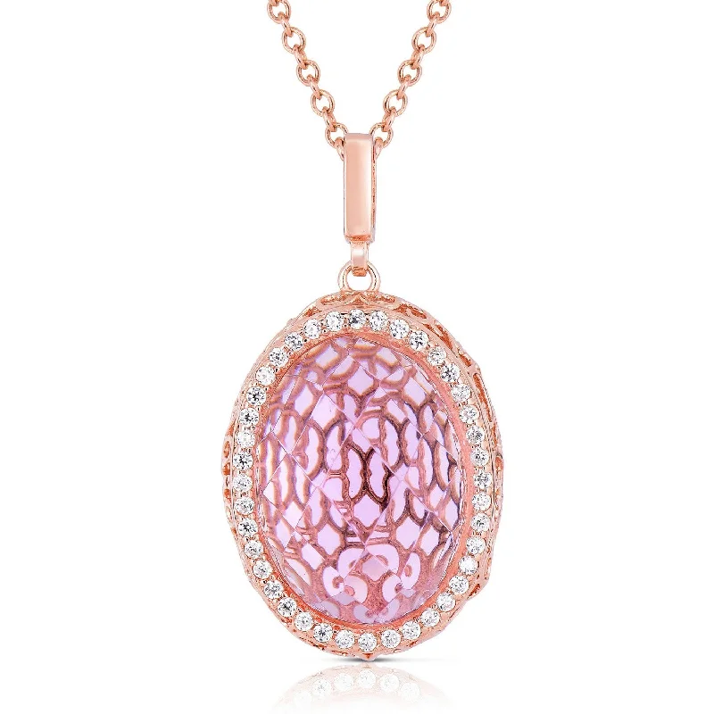 custom engraving necklaces for women -Chloé Oval Tile Pink Pendant