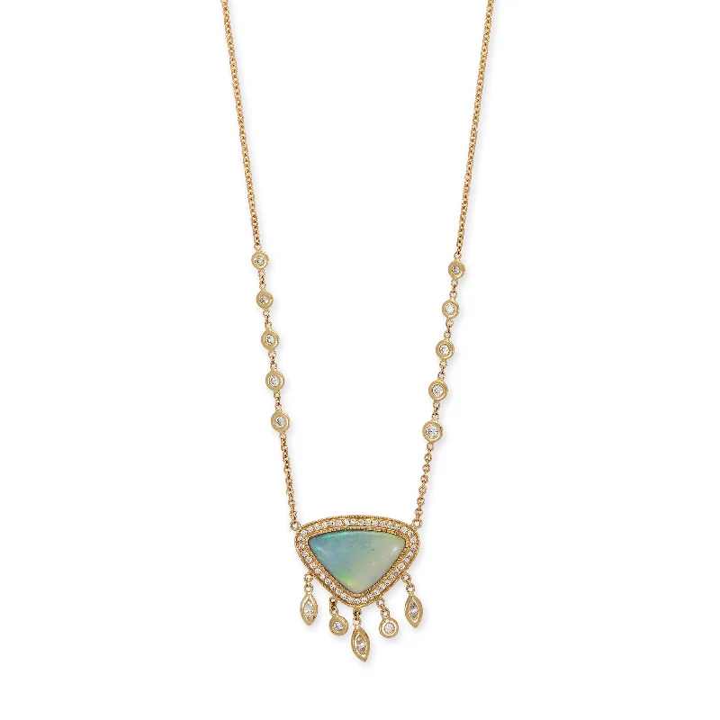 wedding necklaces for women -PAVE OPAL TRILLION + MARQUISE + ROUND DIAMOND SHAKER NECKLACE