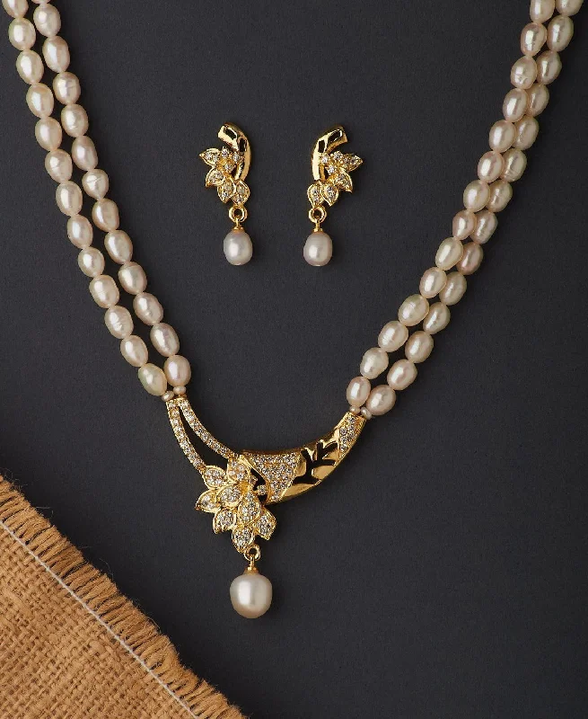 layered necklaces for women -Floral Real Pearl Necklace Set