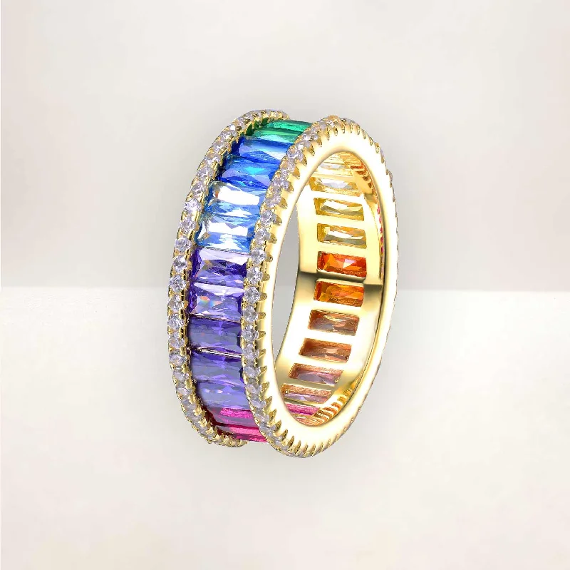 diamond rings for women -Arc-en-Ciel CZ Gradient Rainbow Golden Ring