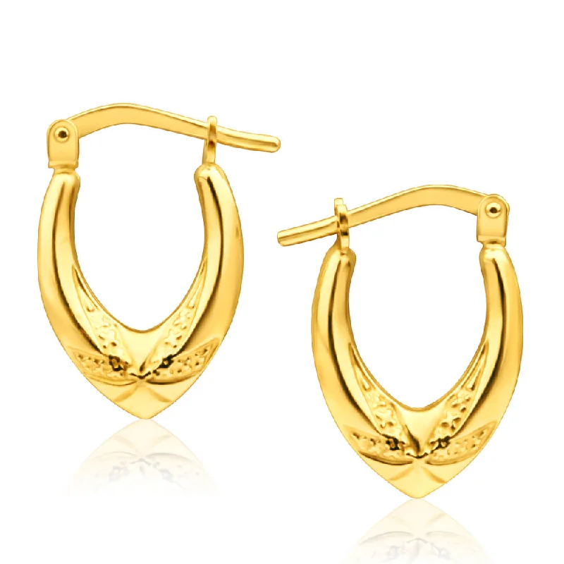 oval earrings for women -9ct Yellow Gold Silver Filled Polished V Shape Hoop Earrings