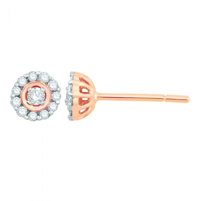 cross earrings for women -9ct Rose Gold Stud Earrings with 15 Points of Diamond