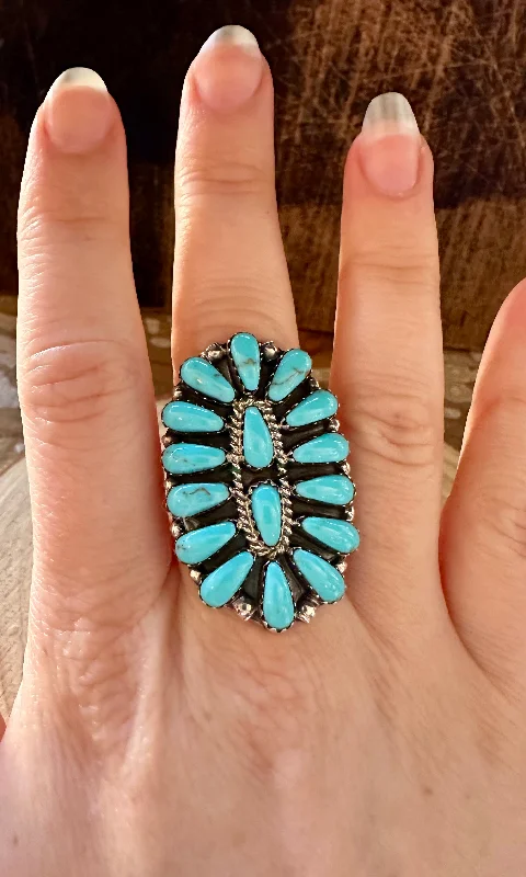 cocktail rings for women -DROPS OF DEW Navajo Silver & Blue Howlite Ring • Size 7 1/4