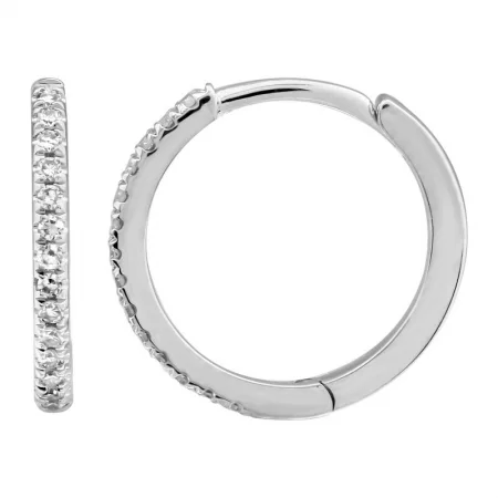 vintage-inspired earrings for women -14K White Gold 12MM Diamond Huggie Earrings