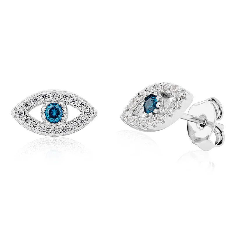 gold chain earrings for women -Sterling Silver Cubic Zirconia Evil Eye Stud Earrings