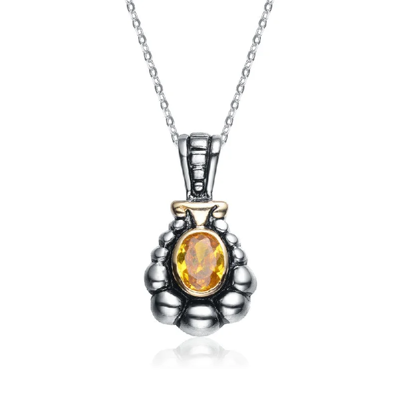 pearl necklaces for women -.925 Sterling Silver Yellow Cubic Zirconia Dark Pendant