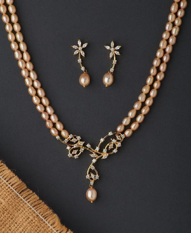 birthstone necklaces for women -Floral Real Pearl Necklace Set