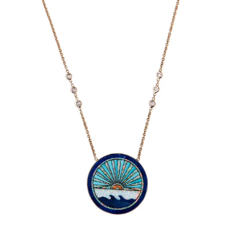 zodiac necklaces for women -LAPIS + TURQUOISE SUNSHINE OPAL INLAY NECKLACE