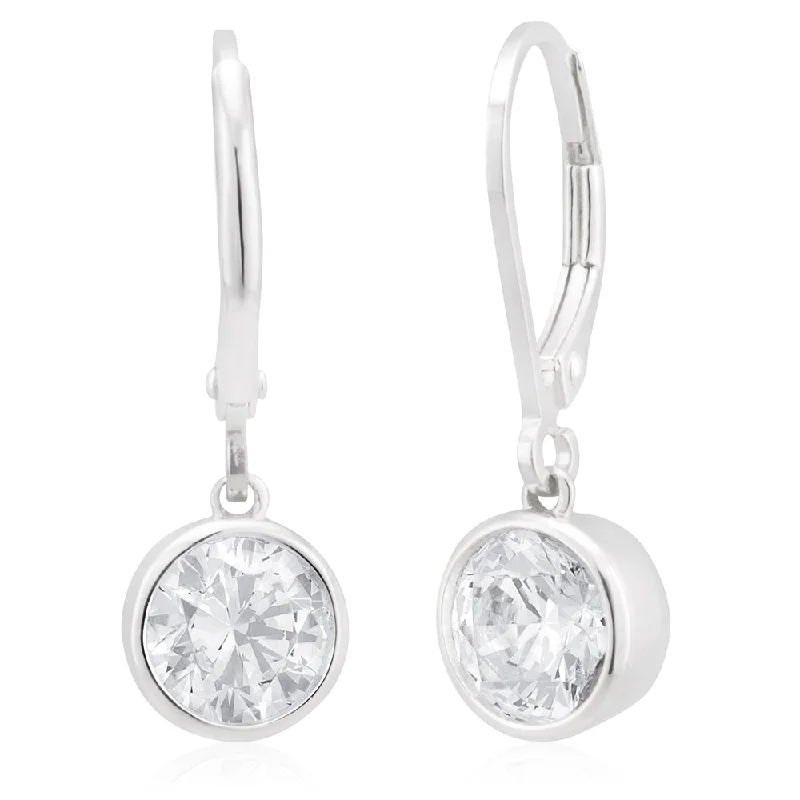 crystal earrings for women -Sterling Silver Cubic Zirconia 6.5mm Bezel Drop Earrings