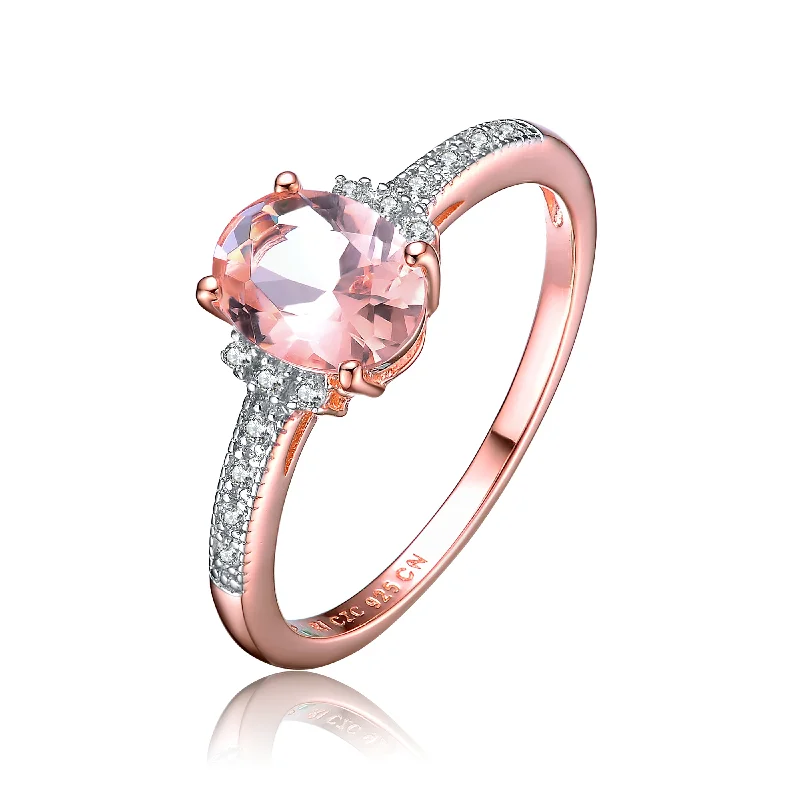 ruby rings for women -Rose Gold Overlay Champagne Cubic Zirconia Ring