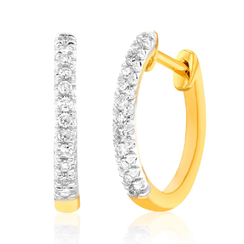 rose gold earrings for women -9ct Yellow Gold Diamond Hoop Earrings with 24 Diamonds