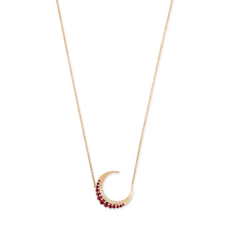 moon and star necklaces for women -MINI RUBY CRESCENT MOON NECKLACE