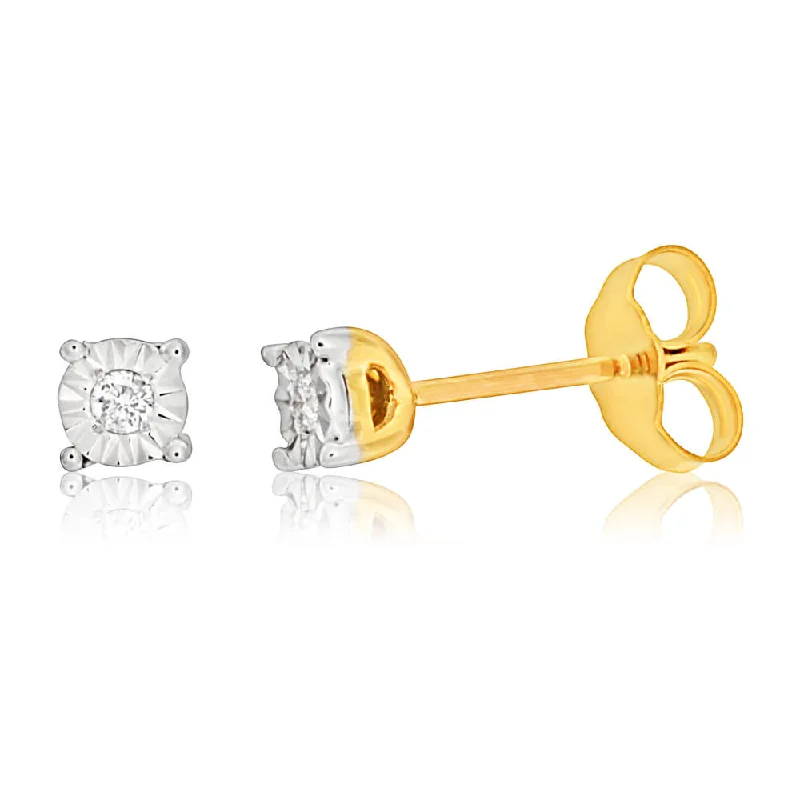 cubic zirconia earrings for women -9ct Yellow Gold & White Gold Dazzling Diamond Stud Earrings