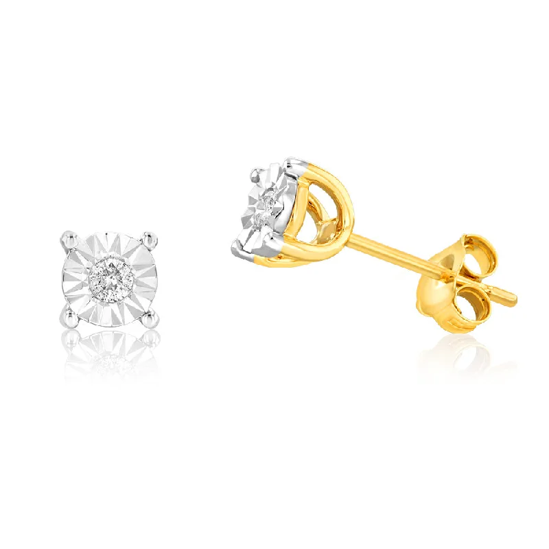 angel wing earrings for women -9ct Yellow Gold 5 Points Diamond Stud Earrings