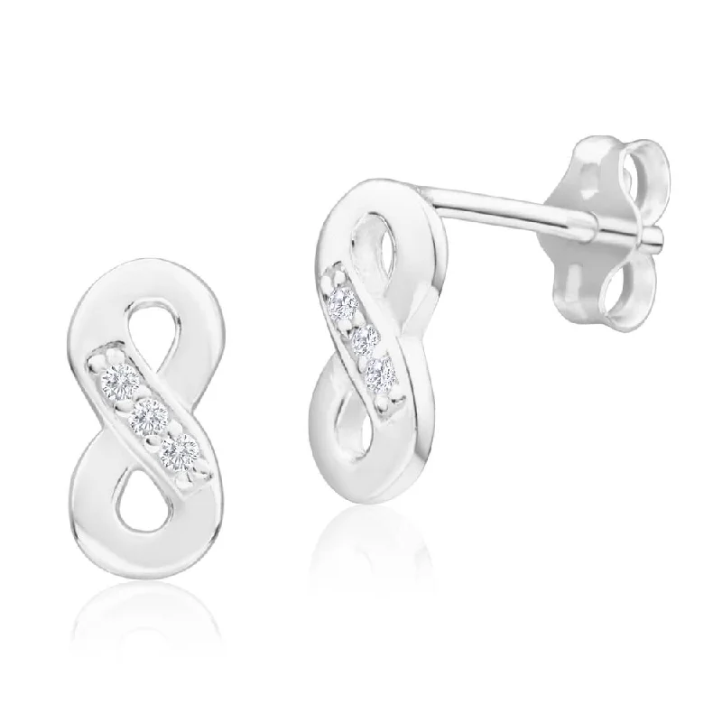 bold statement earrings for women -Sterling Silver Cubic Zirconia Infinity Stud Earrings