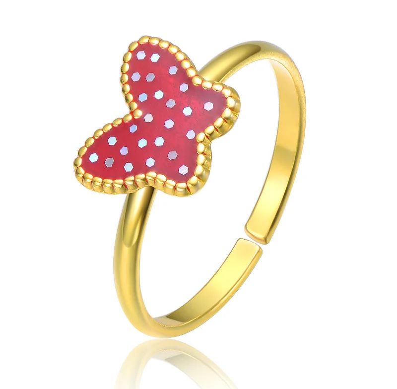 zodiac rings for women -Children's 14k Gold Plated Starry Sky Enamel Butterfly Adjustable Ring