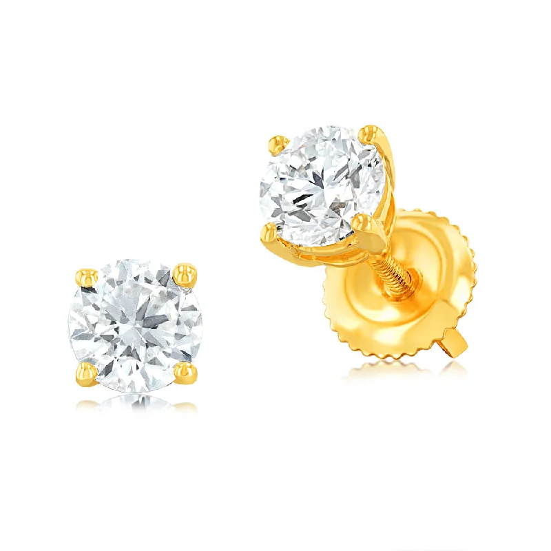 art deco earrings for women -Luminesce Lab Grown 1 Carat Diamond Solitaire Stud Earrings in 14ct Yellow Gold