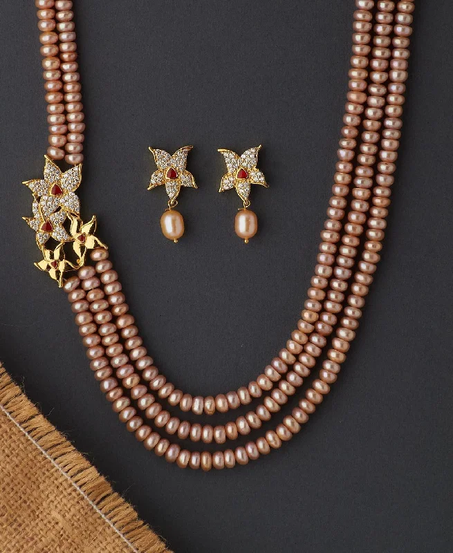 choker necklaces for women -Floral Real Pearl Necklace Set