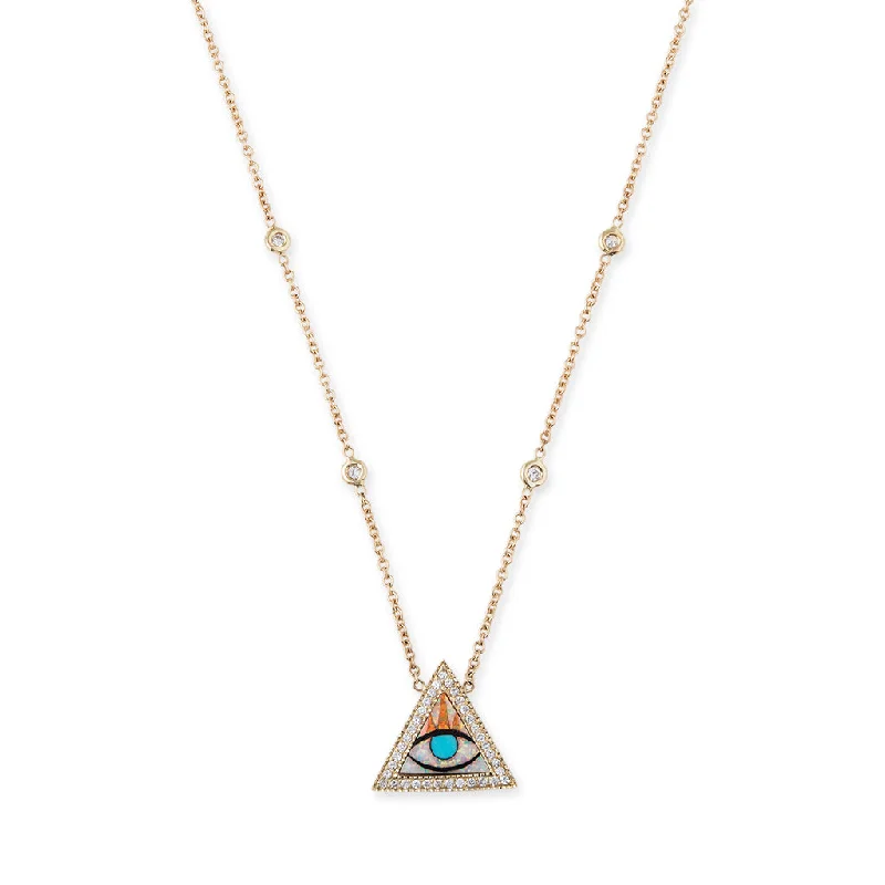 antique lockets for women -PAVE EYE TRIANGLE INLAY NECKLACE