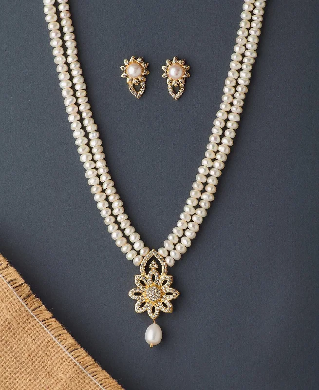 vintage necklaces for women -Floral Real Pearl Necklace Set