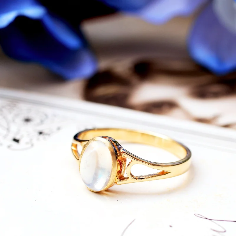 dainty rings for women -Edwardian Style 9ct Gold Blue Moonstone Ring