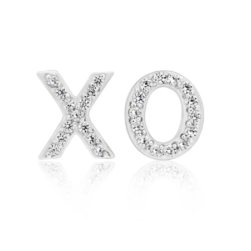 statement earrings for women -Sterling Silver Rhodium Plated Cubic Zirconia XO Stud Earrings