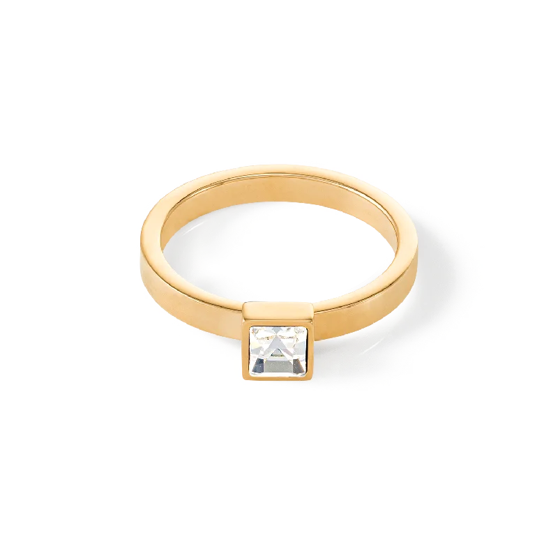 rose gold stacking rings for women -Brilliant Square small ring gold crystal