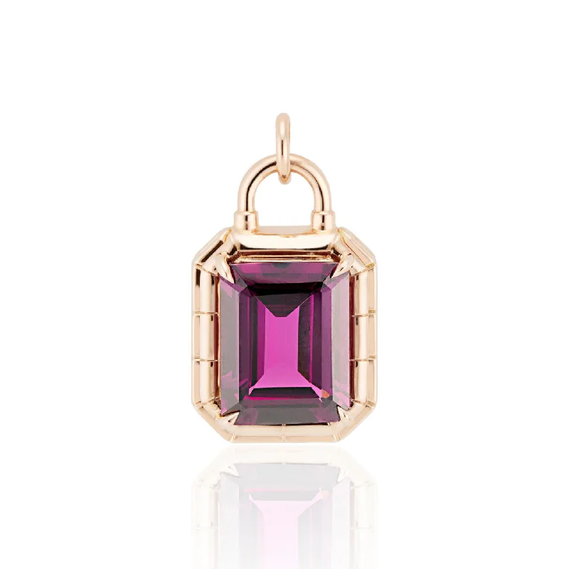 layered pearl necklaces for women -GRAPE GARNET EMERALD CUT GYPSY PADLOCK