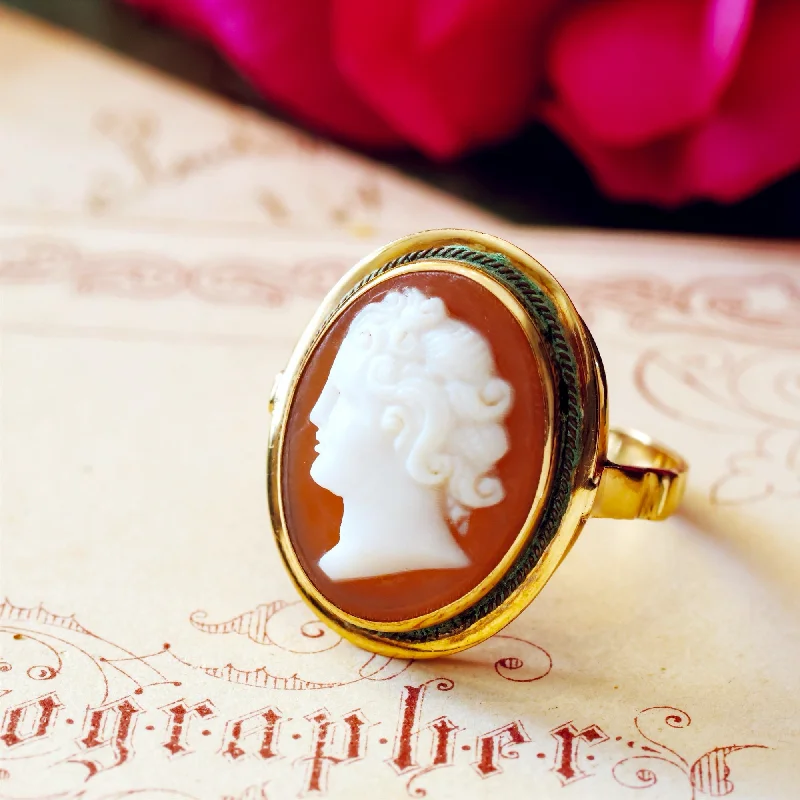 baguette rings for women -Vintage Hand Carved Romanesque Portrait Cameo Ring