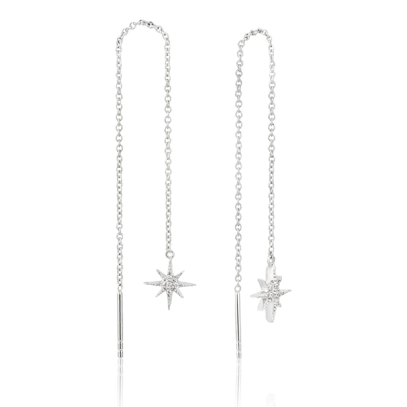 druzy earrings for women -Sterling Silver Zirconia Starburst Threader Earrings