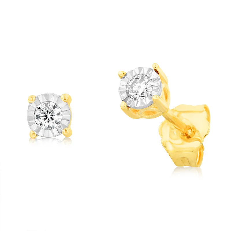 designer earrings for women -9ct Yellow Gold 1/10 Carat Diamond Solitaire Stud Earrings