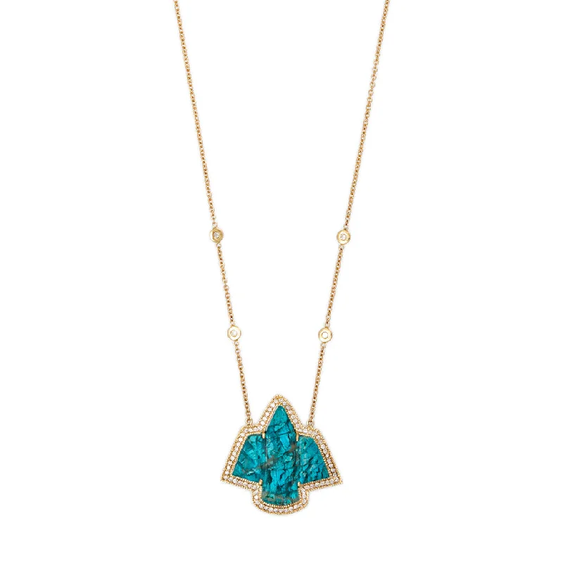 coral necklaces for women -PAVE SMALL CHRYSOCOLLA THUNDERBIRD NECKLACE