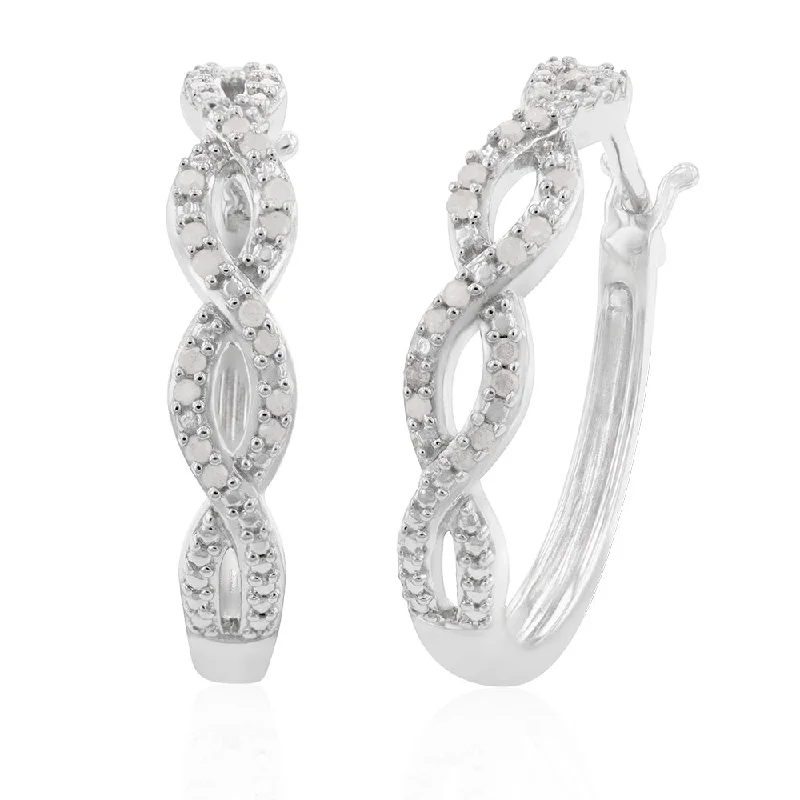 small stud earrings for women -Sterling Silver Diamond Twist Hoop Earrings