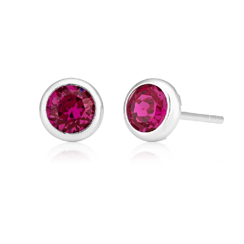 lightweight earrings for women -Sterling Silver Swarovski Fuchsia Crystal Stud Earrings