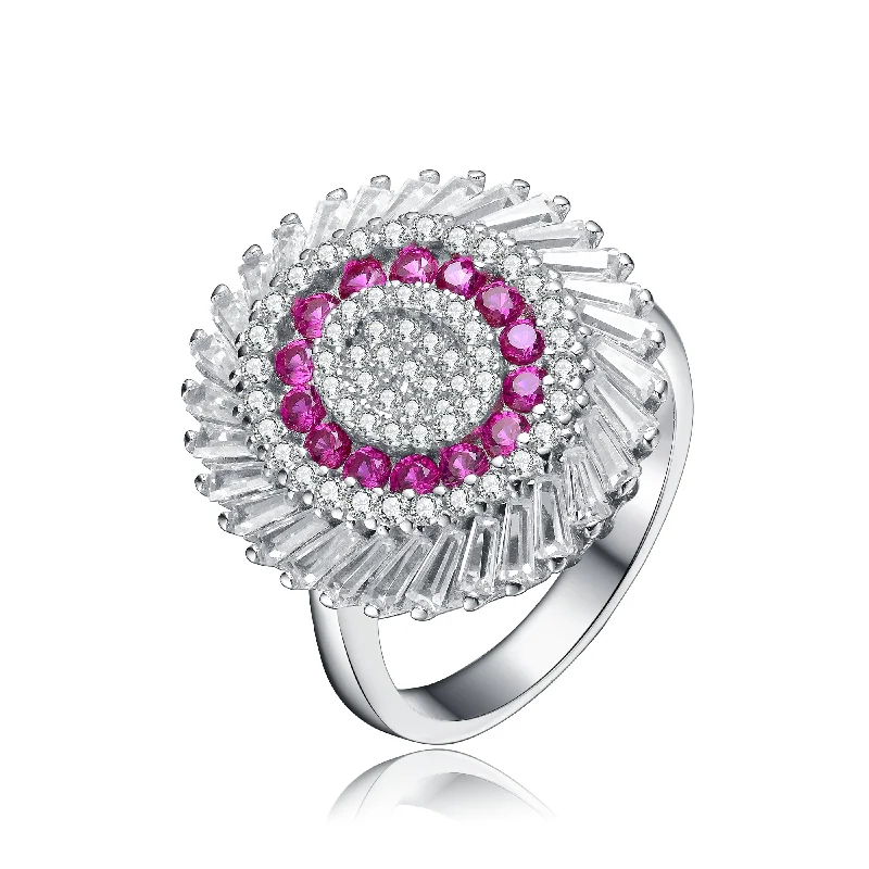 geometric rings for women -Elegant Ruby Cubic Zirconia Sterling Silver Ring