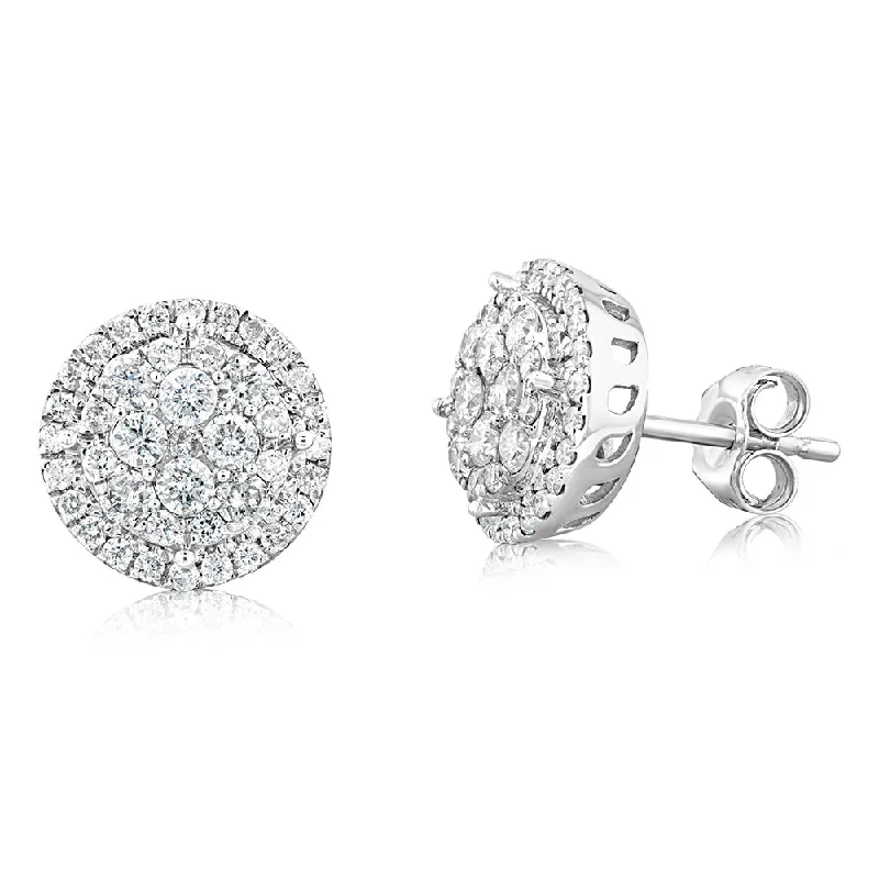 gold-plated earrings for women -9ct White Gold 1 Carat Diamond Halo Stud Earrings