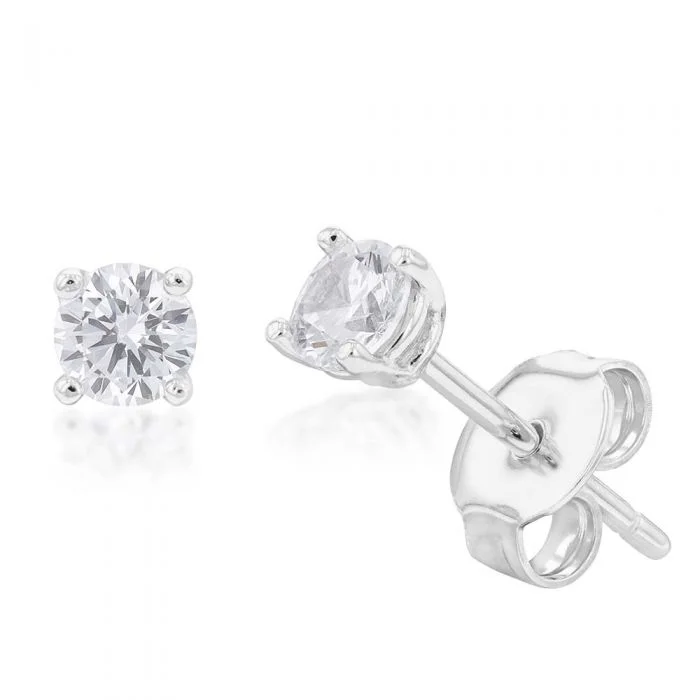 long drop earrings for women -Sterling Silver Cubic Zirconia 4mm Solitaire Stud Earrings