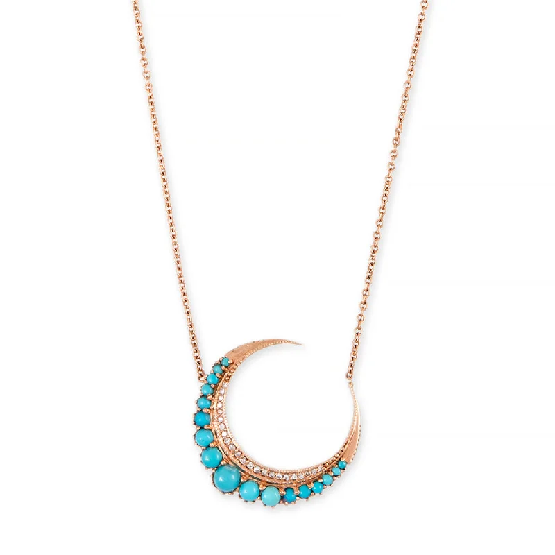 animal pendant necklaces for women -LARGE TURQUOISE CRESCENT MOON NECKLACE