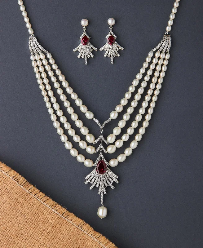 celestial necklaces for women -Gorgeous Stone Studded Pearl Necklace Set